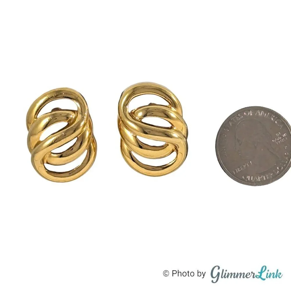 Vintage Napier Chunky Interconnected Swirl Gold Tone Clip On Earrings